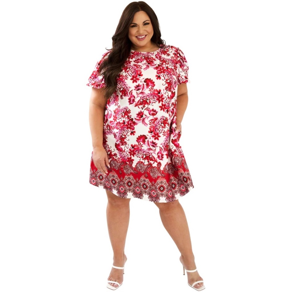 NWOT Maree Pour Toi Bubble Sleeve Printed Dress - size 26